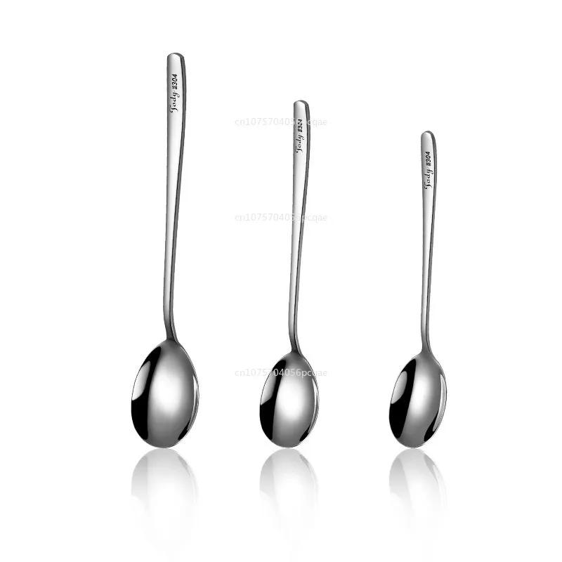 1Pc 304  Stainless Steel Spoon Thicken Long Handle Soup Spoons Round Scoops Ice Cream Dessert  Drinking Kitchen  Accessories