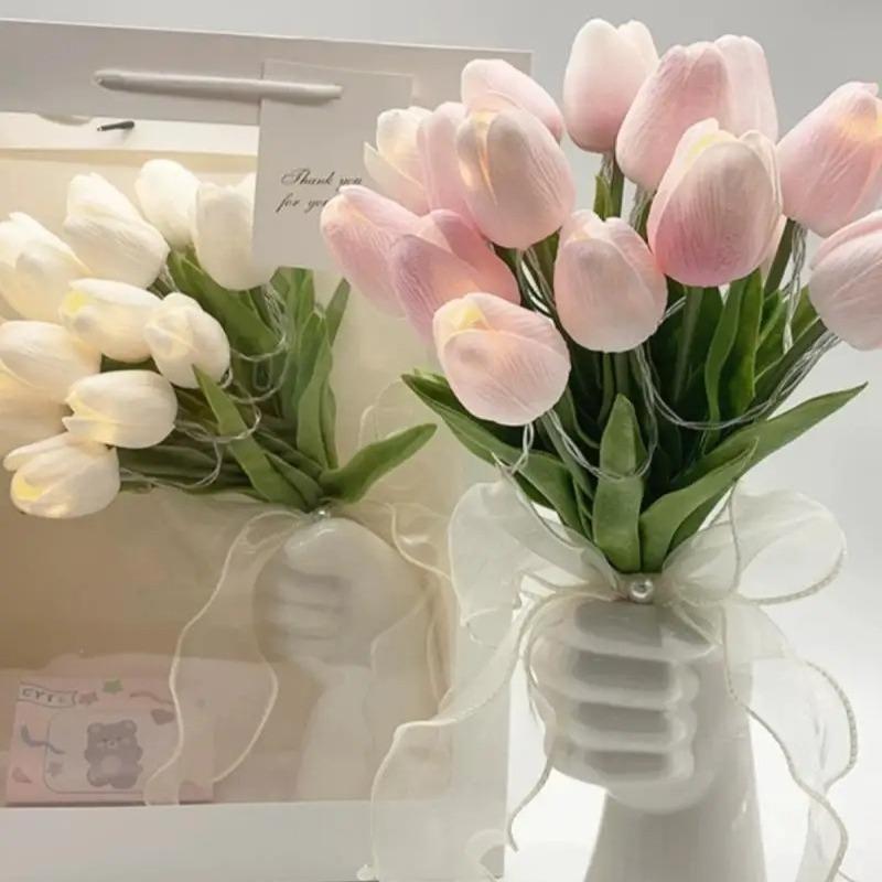 10pcs Artificial Flower Realistic Tulip Hot Sales Home Christmas Decoration Wedding Garden Garland Bride Mother'S Day Bouquet Diy Gift