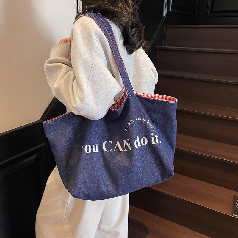 Bag Korean Lazy Wind Canvas Bag Women's 2025 New Large Capacity Tote Bag Fashion Shoulder Double Sided Backpack