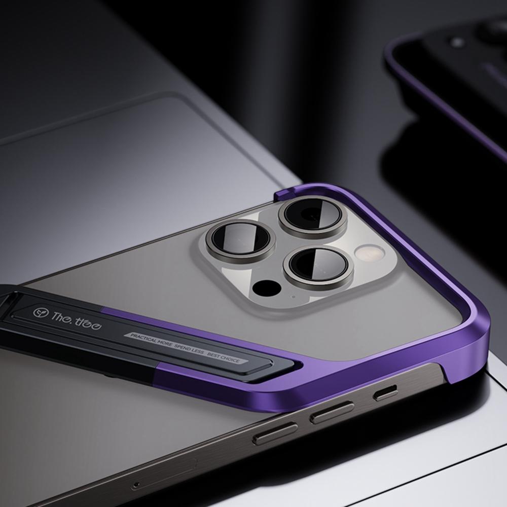 For iPhone 14 Pro Frameless Bumper Case S-Shaped Kickstand Aluminium Alloy Cover