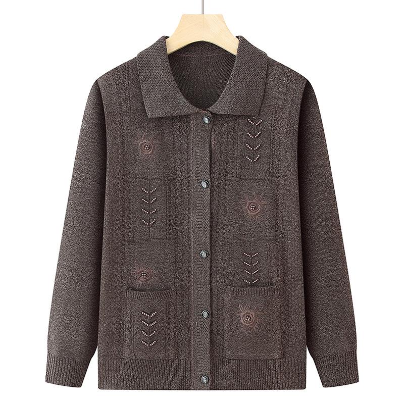 Grandma's Loose Knit Cardigan for Women – Spring & Autumn Wear for Middle-Aged & Elderly