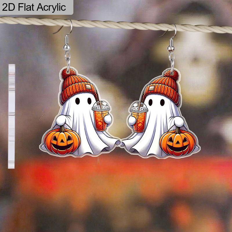 2D Flat Halloween Acrylic Earrings Decoration Cute Pumpkin Ghost Pattern Pendant Jewelry Ladies Holiday Gift