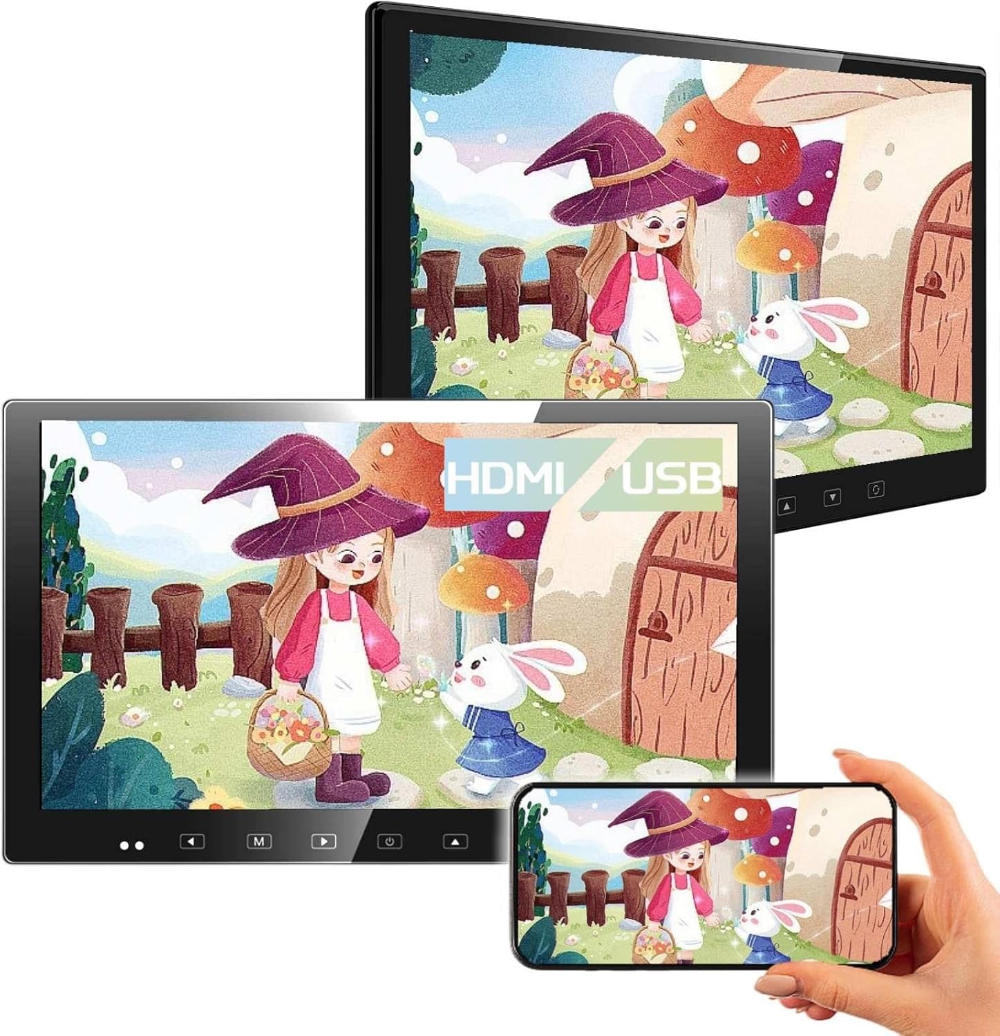 

SAKUKA Подголовник HDMI IPS Автомобильный Портативный Мультимедийный Монитор с Полным Набором Входов, Питание от Прикуривателя, Легкий Ультратонкий Монитор, 13,3-дюймовый Дисплей, Монитор,