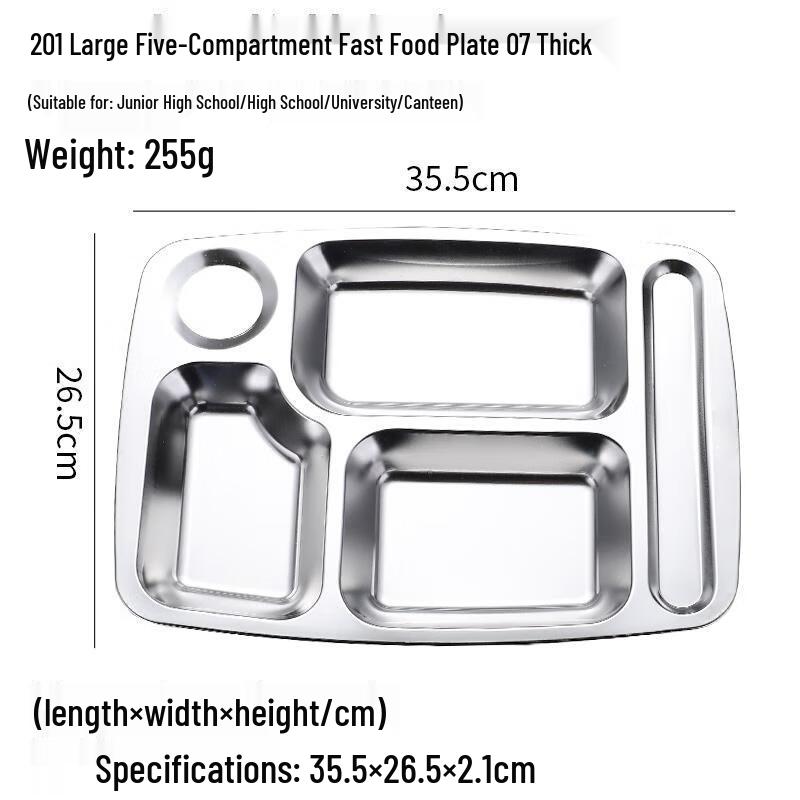 HANDUNYOU 304 Stainless Steel 5-Compartment Lunch Trays