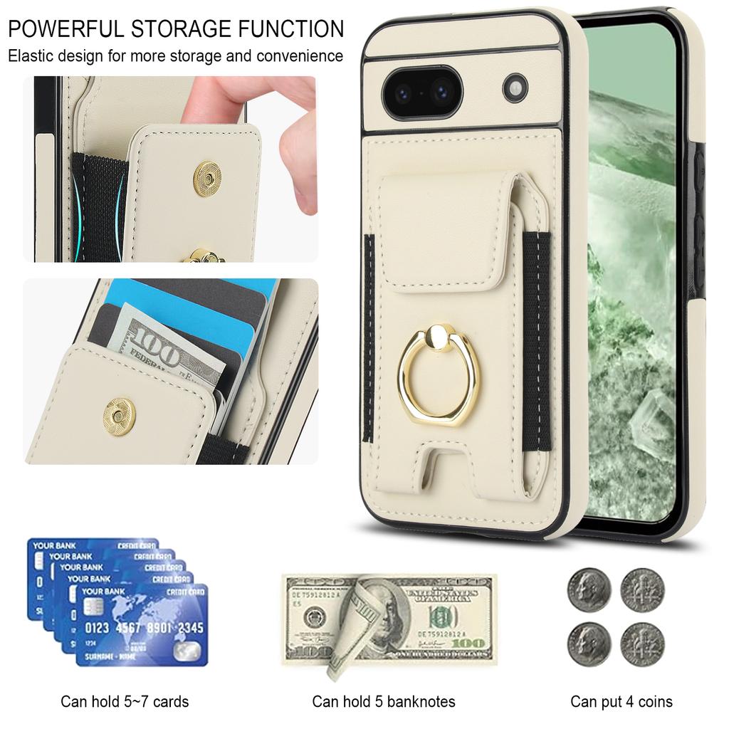 For Google Pixel 8a Kickstand Case PU Leather+TPU Phone Cover with Card Slots