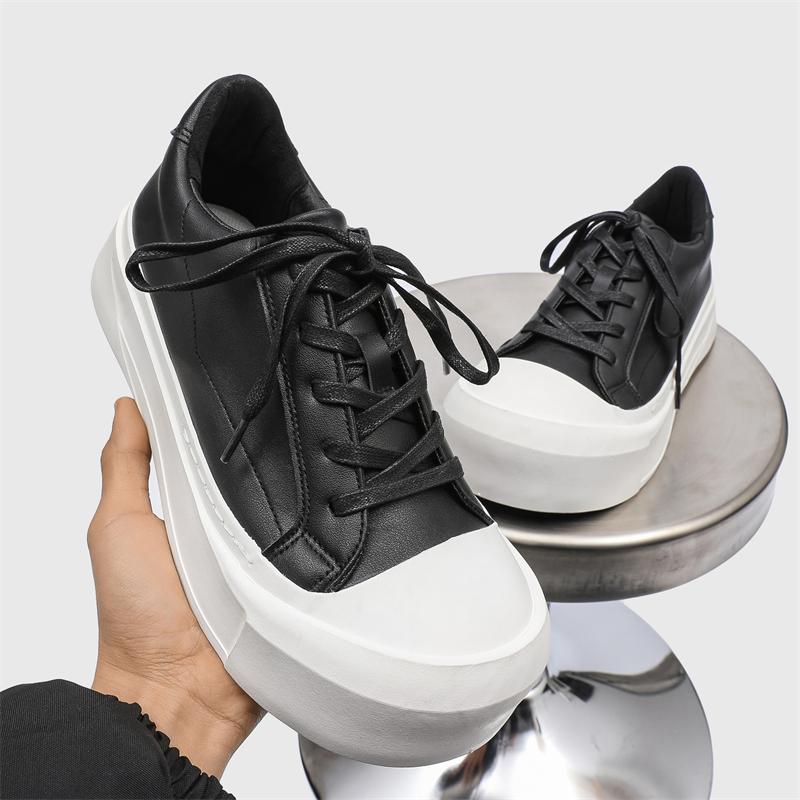 High Quality Men Thick Bottom Casual Leather Board Shoes Outdoor Thick Bottom Driving Vulcanized Shoes Comfy Oxford Walking Shoe