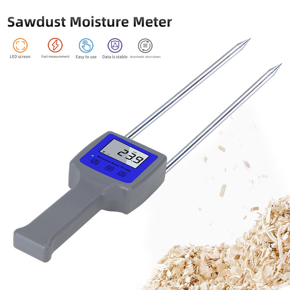 Handlicher Holzstaub-Feuchtemesser TK100W Digitales Hygrometer Holzfasern Bambusholzpulver Feuchtigkeitsprüfer Doppelnadel-Sonde