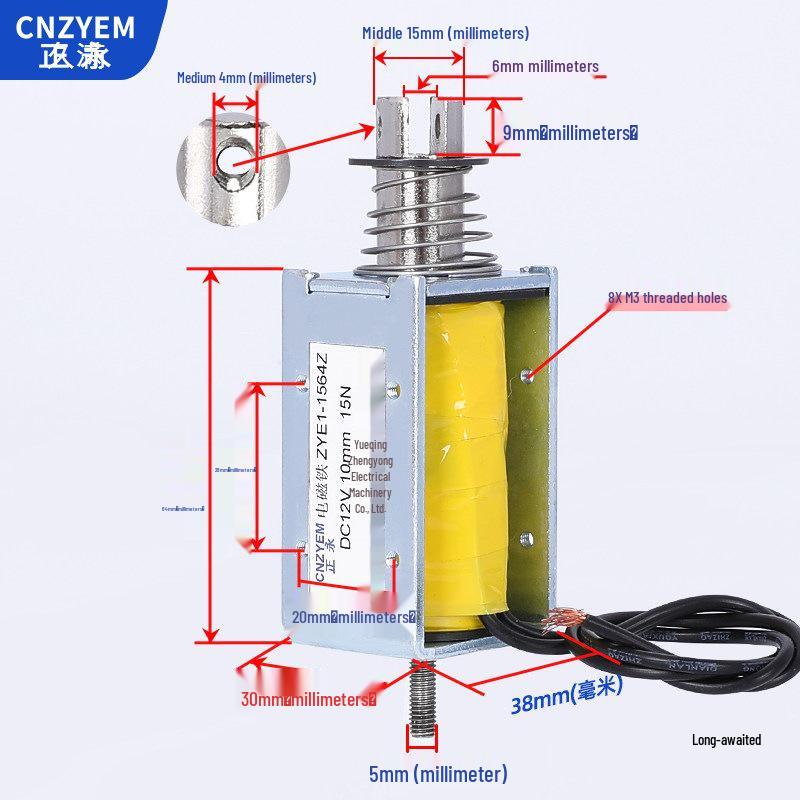 Durchgangs-Hubmagnet, 10 mm Hub, 15 N Kraft, Modell ZYE1-1564Z