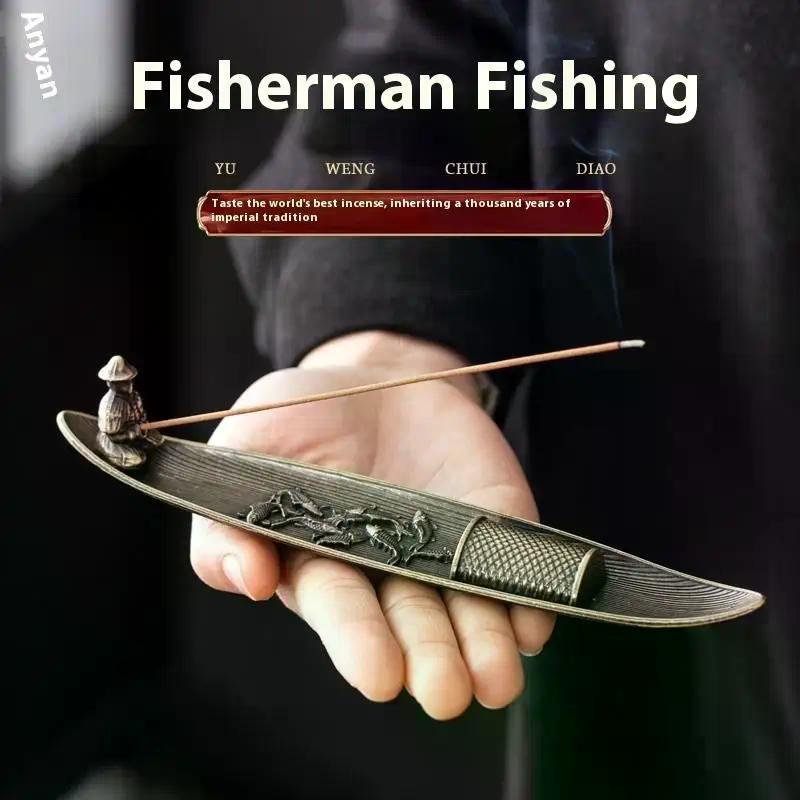 1Set Fish Chinese Fisherman Fishing Incense Censer Holder For Incense Sticks Home Decor Accessories
