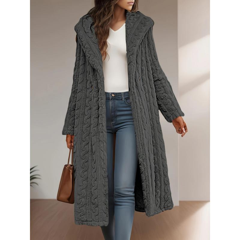 Cross-border Supply 2025 Autumn and Winter Fashion Long Net Color Long-sleeved Hooded Woolen Women's Coat
