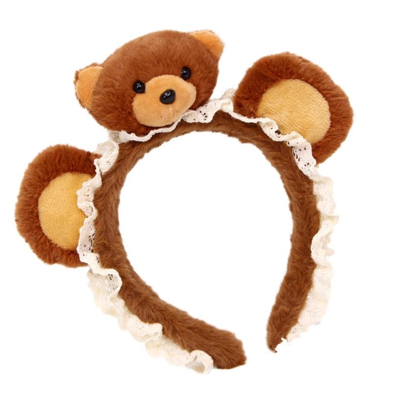 Adorable Bear Hair Hoop With Lace Trim Comfortable Stretchable Headpiece Cosplay Headwear For Girls