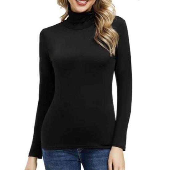 Women Bottoming Tops High Collar Long Sleeve Slim Fit Pullover Tops Solid Color Basic Turtleneck Blouse Daily Wear