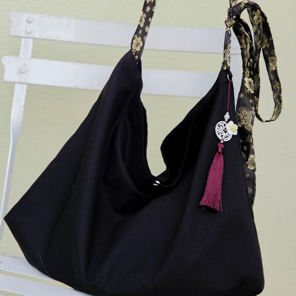Traditionelles koreanisches Muster Einfache schwarze Hanbok-Schultergurte Händler Öko-Tasche