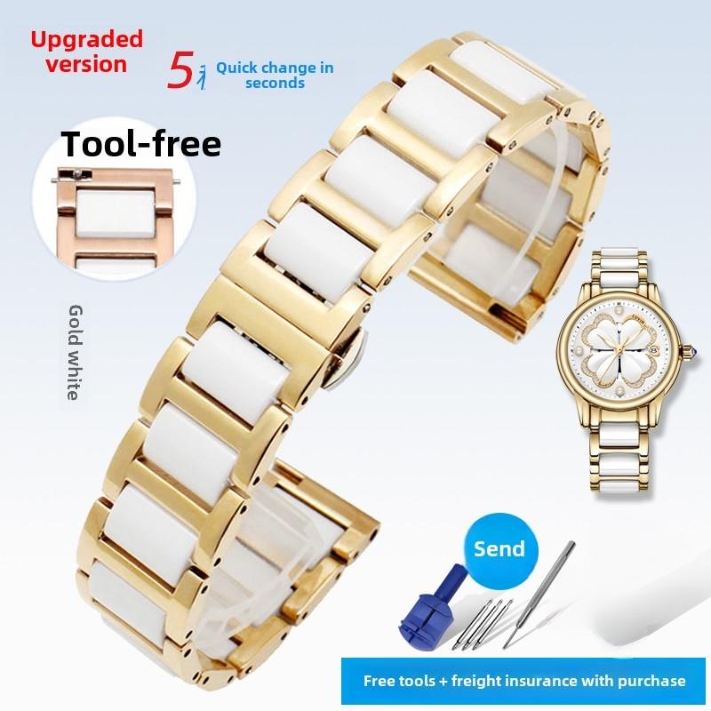 Curea de ceas din ceramică aur roz la modă 12mm 14mm 16mm 17mm 18mm 20mm Bărbați Femei Universal Quick WatchBand Brățară din oțel inoxidabil