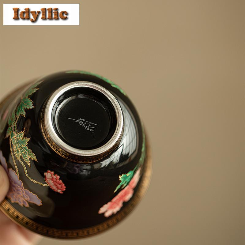 160ml Silver-plated Enamel Color Gaiwan Antique Tea Tureen Tea Bowl With Lid Kit Tea Making Cover Bowl Chinese Teaset Decoration