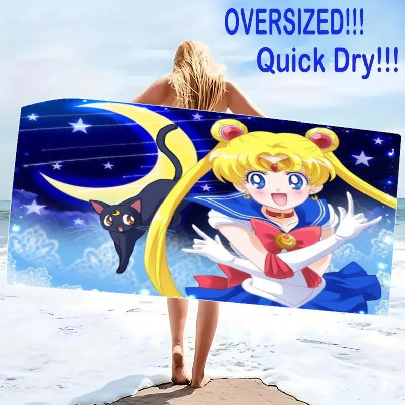 Magic Sailor Girl Print Beach Towel, Large Soft Quick Dry Towel for Beach Camping Swimming
