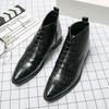 Mens Large Size Fashionable High-Top Leather Boots Crocodile Texture Casual Martin Business Wear