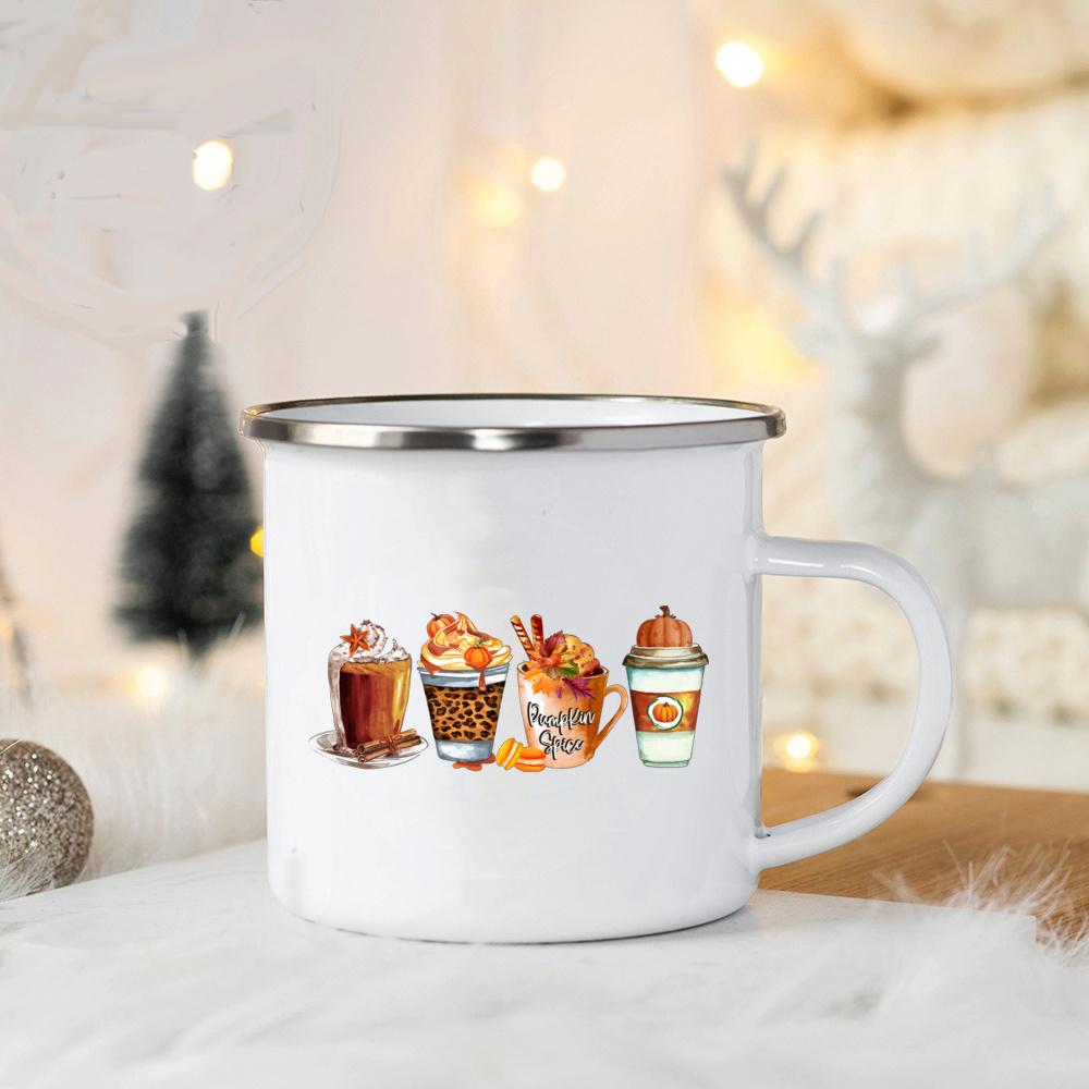 Tis The Season Enamel Mug Pumpkin Spice Fall Coffee Mug Cute Autumn Coffee Latte Cup Campers Gifts Ideas Cup Autumn Drinks