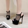 Street Style Back Buckle Strap Platform Sandals Women Mesh Fabric Open Toe Ultra Thin Heels Stripper Shoes Zapatos Mujer