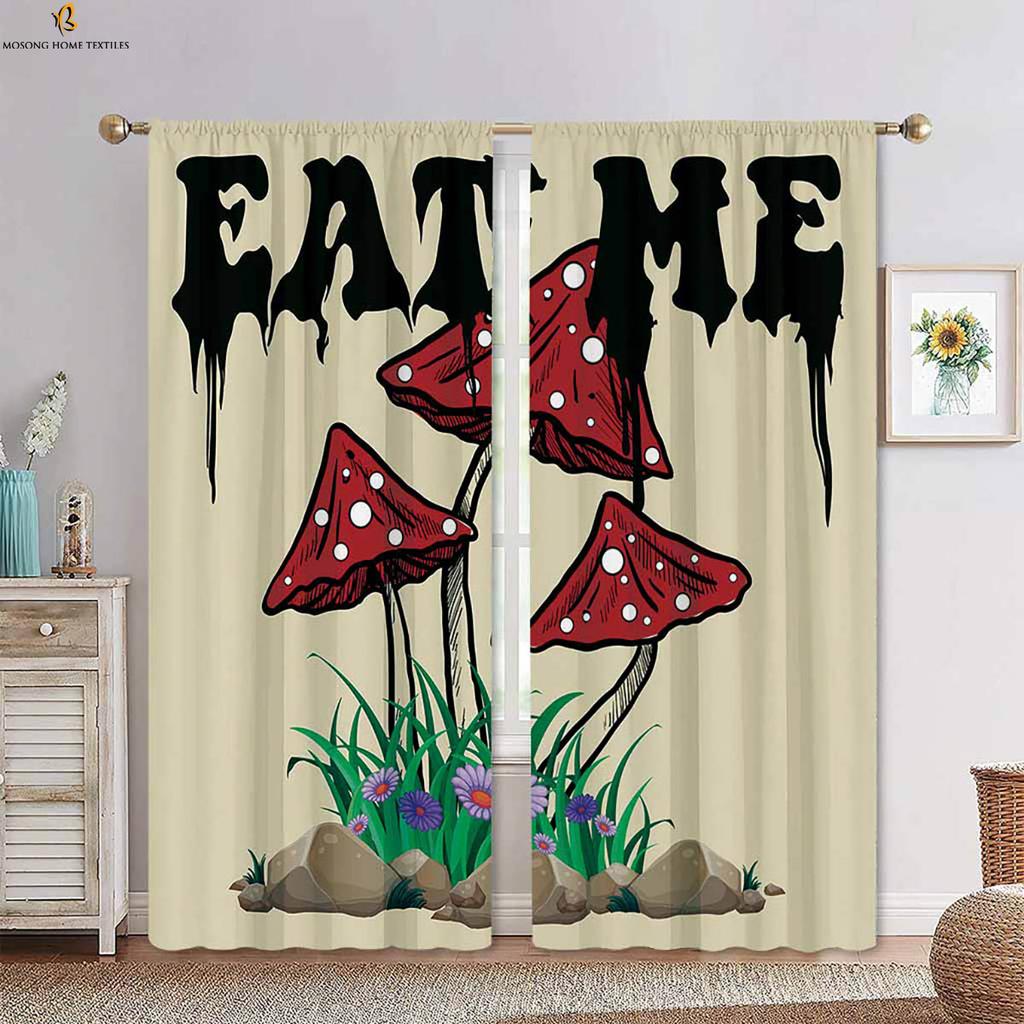Fantasy Cartoon World Mushroom 3d Printing Curtain Bedroom Kitchen Living Room Children's Room Decorative Curtain 2 Pieces