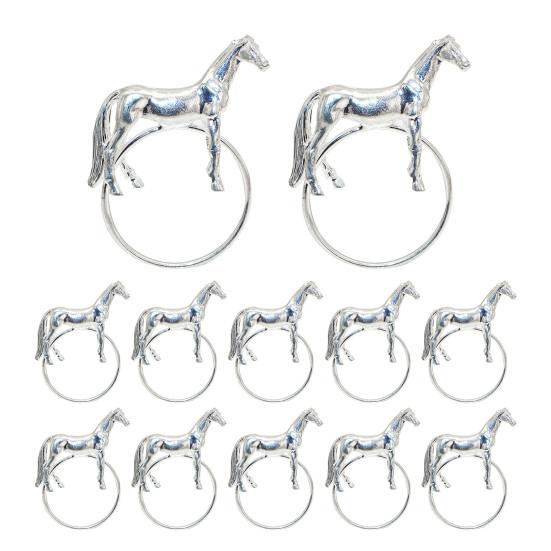

12 шт. Кольца для салфеток в виде лошадей, Металлические пряжки для салфеток в виде стоящих лошадей, Многоразовые декоративные держатели для салфеток для свадьбы, дня рождения, домашних званых ужинов 12pcs серебряный