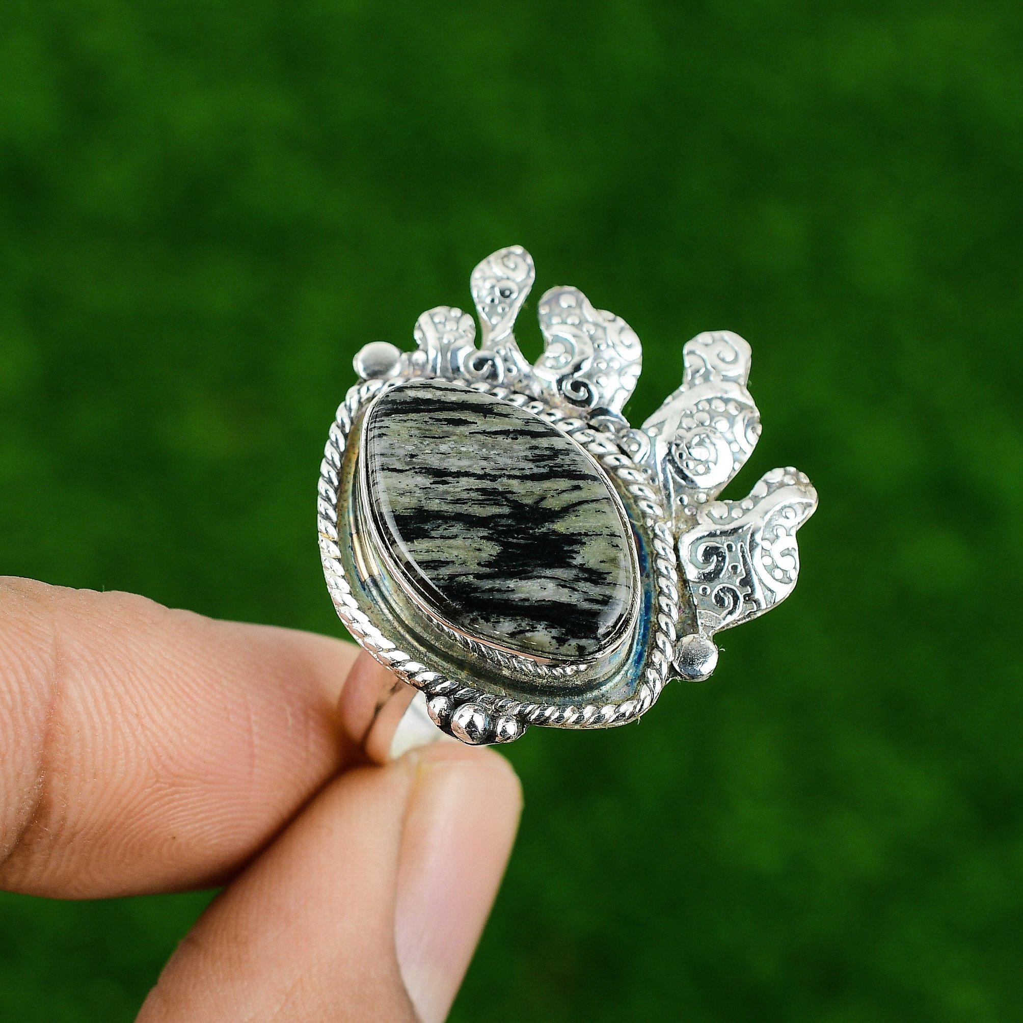 

Подарок для женщин Кольцо-обещание регулируемое Серебро 925 пробы Натуральный серебристый яшма с листом Adjustable