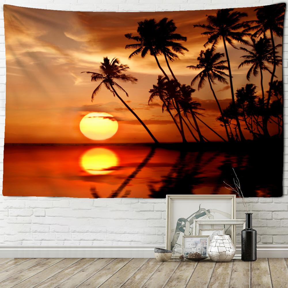Sunset Coconut Forest Tapestry Wall Hanging Tropical Landscape Art Hippie Tapez Bohemian Bedroom Home Decor