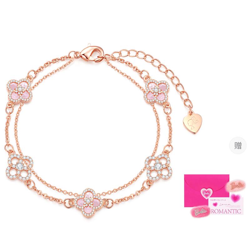 Barbie crystal bracelet [New upgrade* Explosive four-leaf clover limited edition] Dreamy streamer pink clover honey bracelet, simple Ba2506134-2 золотой