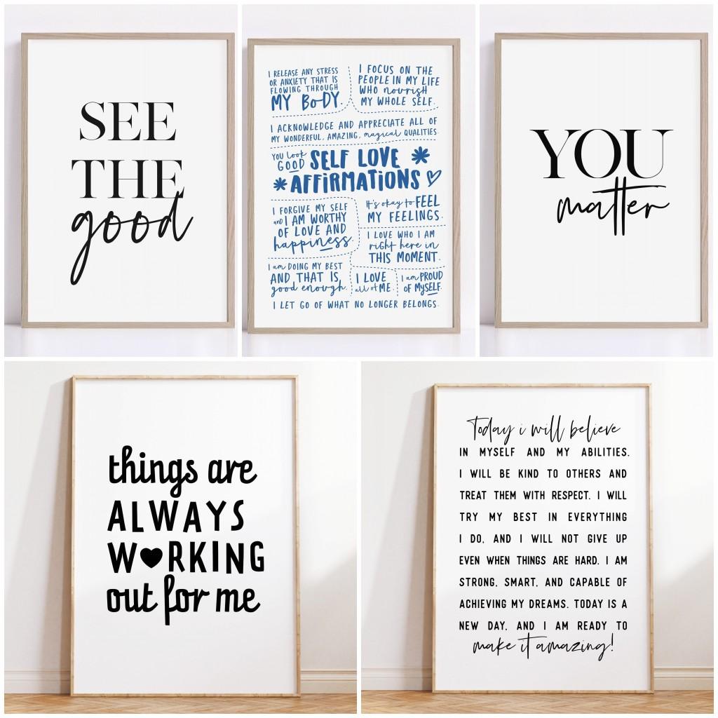 Trendy Minimalist Daily Affirmation Poster Printable Inspirational Wall Art Office Decor Self Love Catchphrases Canvas Painting