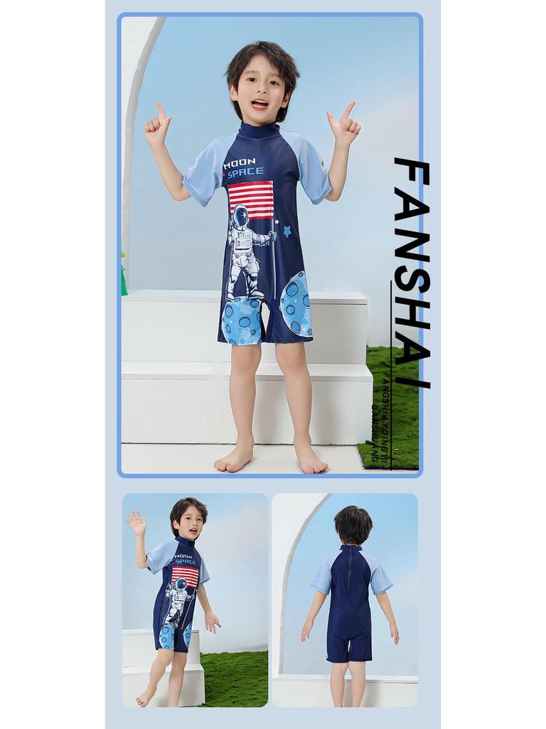 Children's Cartoon One-Piece Swimsuit - Quick-Dry, Sun Protection for Boys