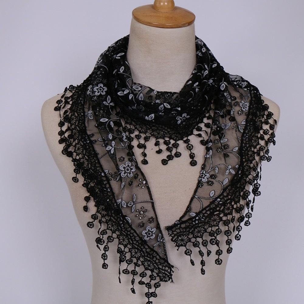 Classic Floral Lace Triangle Scarf Transparent Casual Long Shawl Wrap Luxury Brand Designer Breathable Tassel Shawl Female