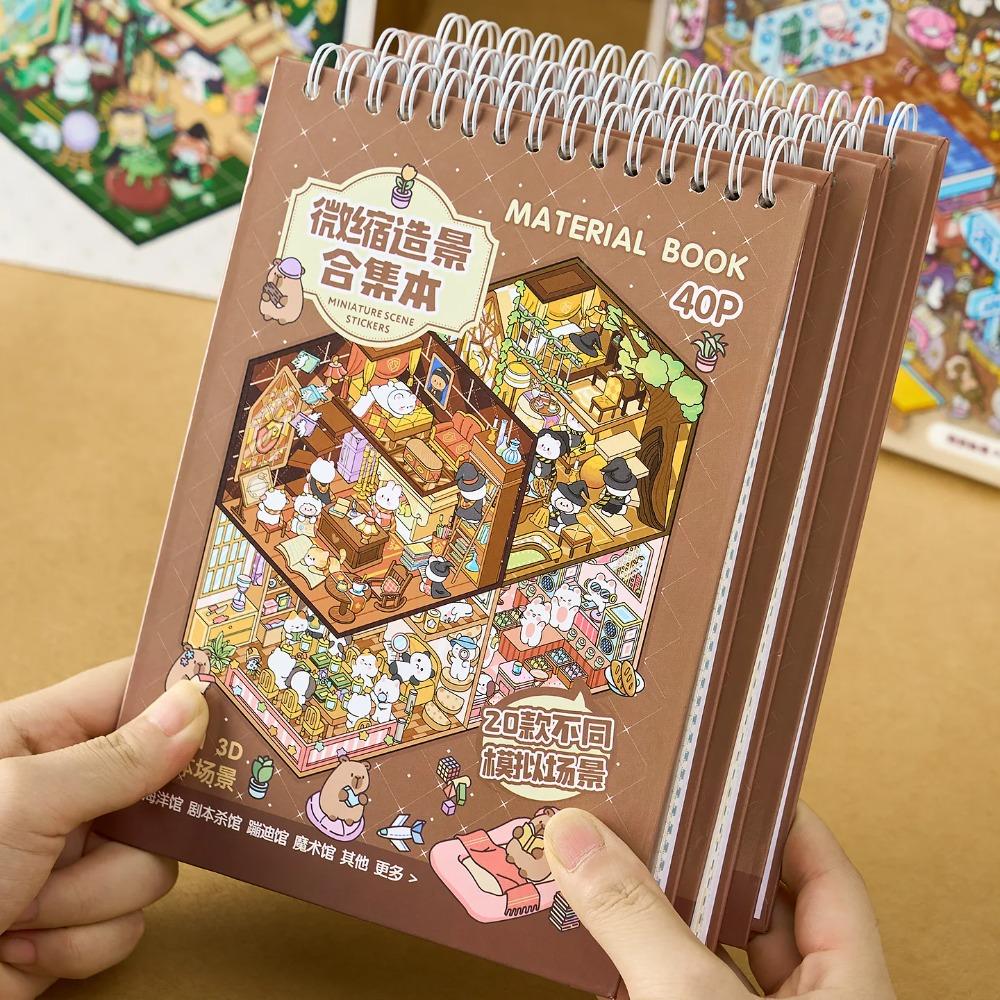 3D Miniature Scene Sticker Book, 40pcs/bag Micro Landscape Decals for DIY Dollhouse Journal Scrapbooking Creative Gifts