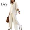 Lightweight Casual Outfit Women's Two-Piece Oversized 3/4 Sleeve Pullover Top And Spring Autumn Fashion Wide Leg Pants Set Fall Loose Lounge