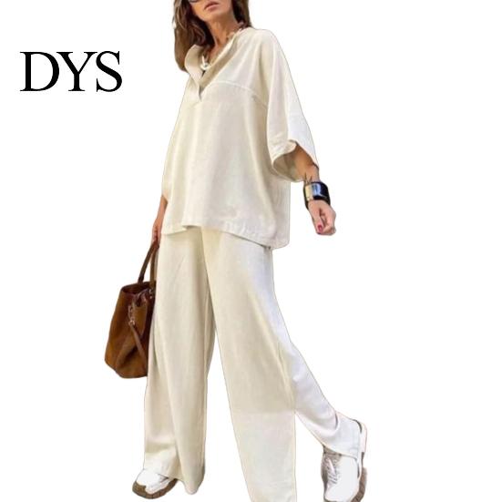 Lightweight Casual Outfit Women's Two-Piece Oversized 3/4 Sleeve Pullover Top And Spring Autumn Fashion Wide Leg Pants Set Fall Loose Lounge