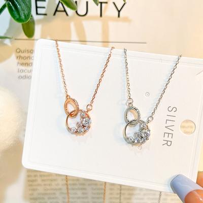 S925 Sterling Silver Necklace Female Mobius Double -Ring Venotal Pendant Clavicle Chain