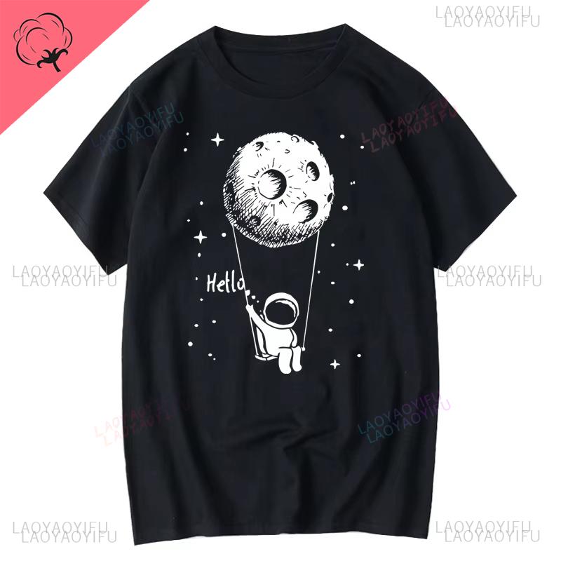 Funny Spaceman Design Printing Casual Short Sleeve Cool Loose Tshirt Summer Men Tshirt High Quality Cotton Male Fashion Tops