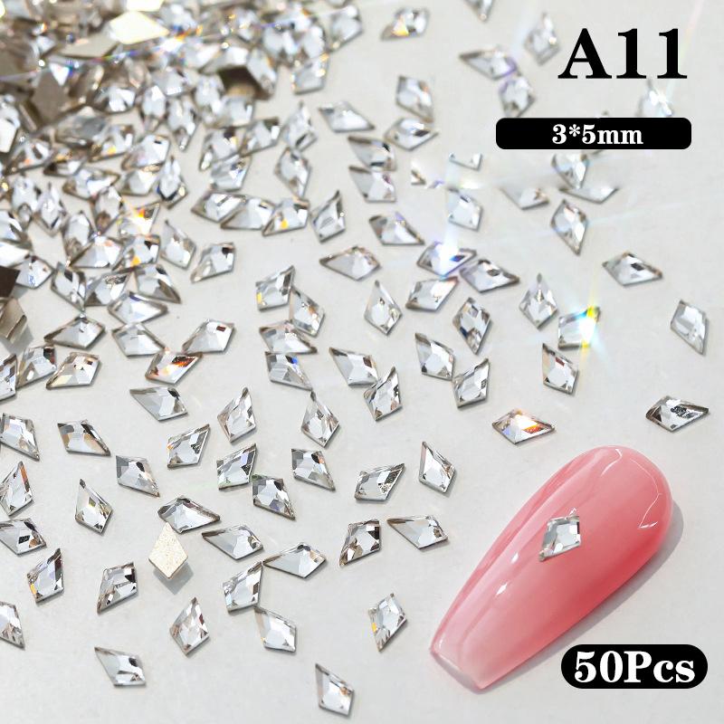 50pcs Mini Pointed Bottom Mixed Shape Crystal Jewelry Nail Decorations Glass Pile Diamond Manicure Accessories