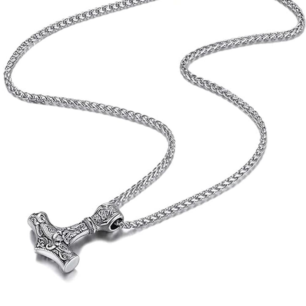 Vintage Stainless Steel Thors Hammer Necklace Nordic  Pendant Necklace Viking Scandinavian Norse Man Male Amulet Hip-hop Jewelry Gift