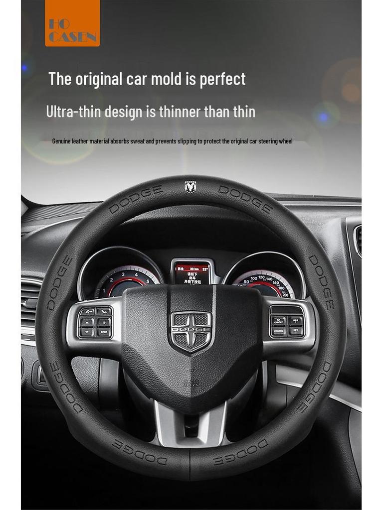 Genuine Leather Steering Wheel Cover for Dodge: Journey, Caliber, Avenger, Ram, Sebring, Challenger