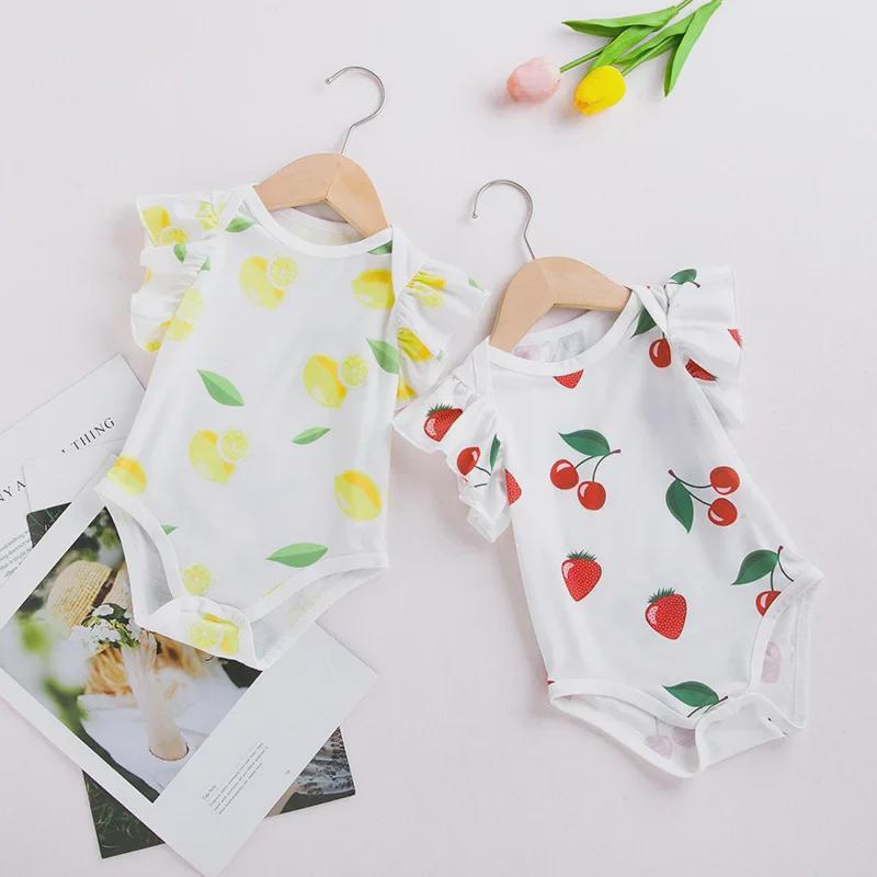 Sommer Neugeborenen Strampler mit Zitronenprint und Puffärmeln