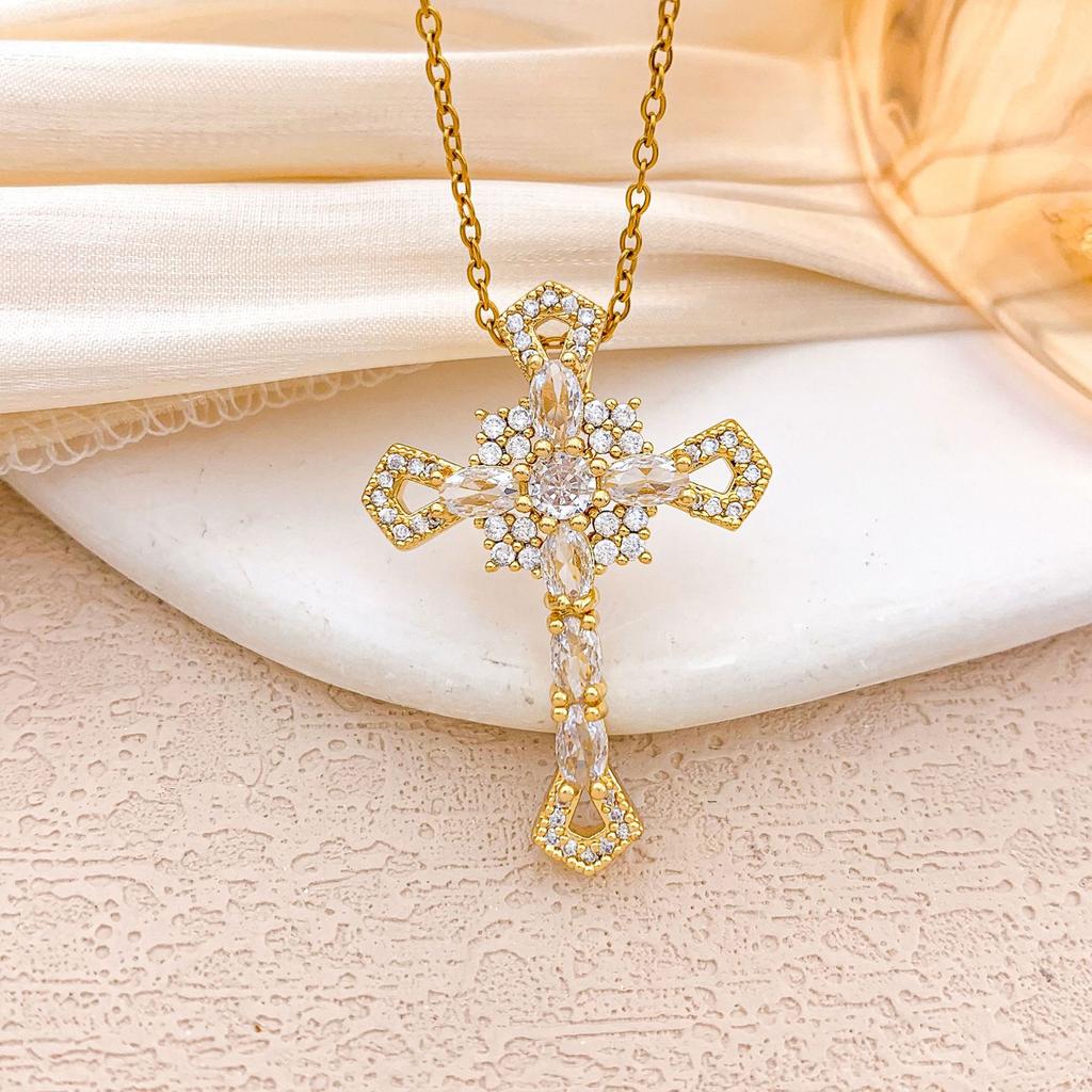 Necklace Cross ins Punk Cross Necklace Accessories Women's Fashion Personality Niche Design Copper Inlaid Zircon Accessories Women