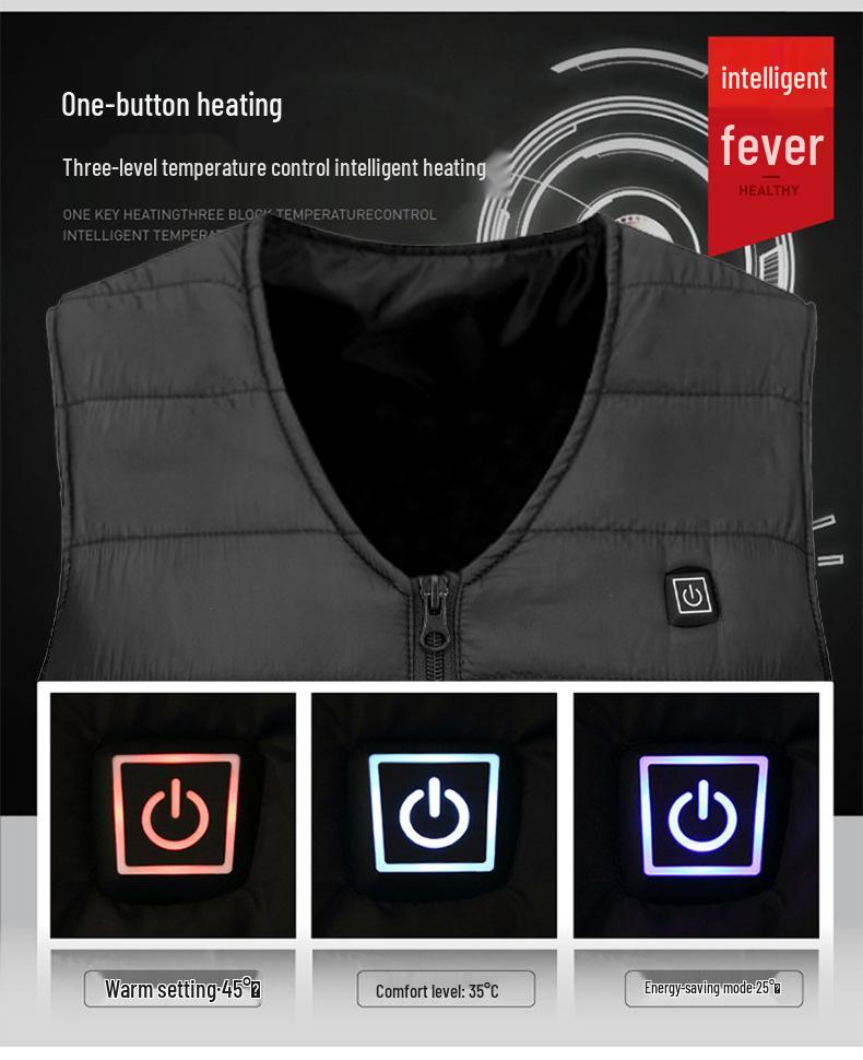 Smart Heating Vest - Thickened V-neck Jacket with Three-level Temperature Control for Men & Women, Ideal for Autumn/Winter