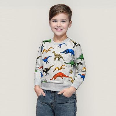 Yousheng Unisex Children Sweatshirt Cartoon Dinosaur Printing Elastic Cuffs And Hem Round Neck Long Sleeve Loose Kids Top for Sport School Daily