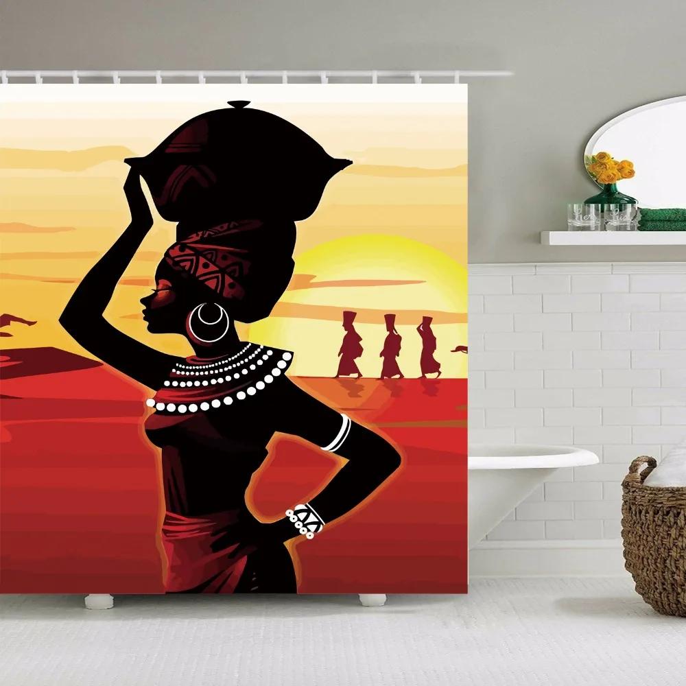 African Style Portrait National Style Bathroom Shower Curtains Frabic Waterproof Polyester Bath Curtain With Hooks