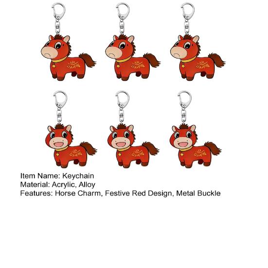 Röd Häst Nyckelring 2026 Hästens År Lyckoamulett Akrylhänge med Metallspänne Festlig Vårfestpresent Tecknad Zodiakprydnad