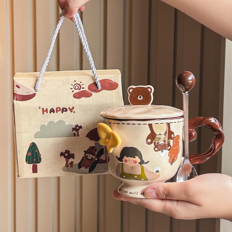 Uroczy Wytłaczany Kubek Motyl Dziewczęcy Kubek na Wodę Kubek Pudełko na Prezent Ceramiczny Kubek Prezent Urodzinowy Pudełko na Prezent Towarzyski