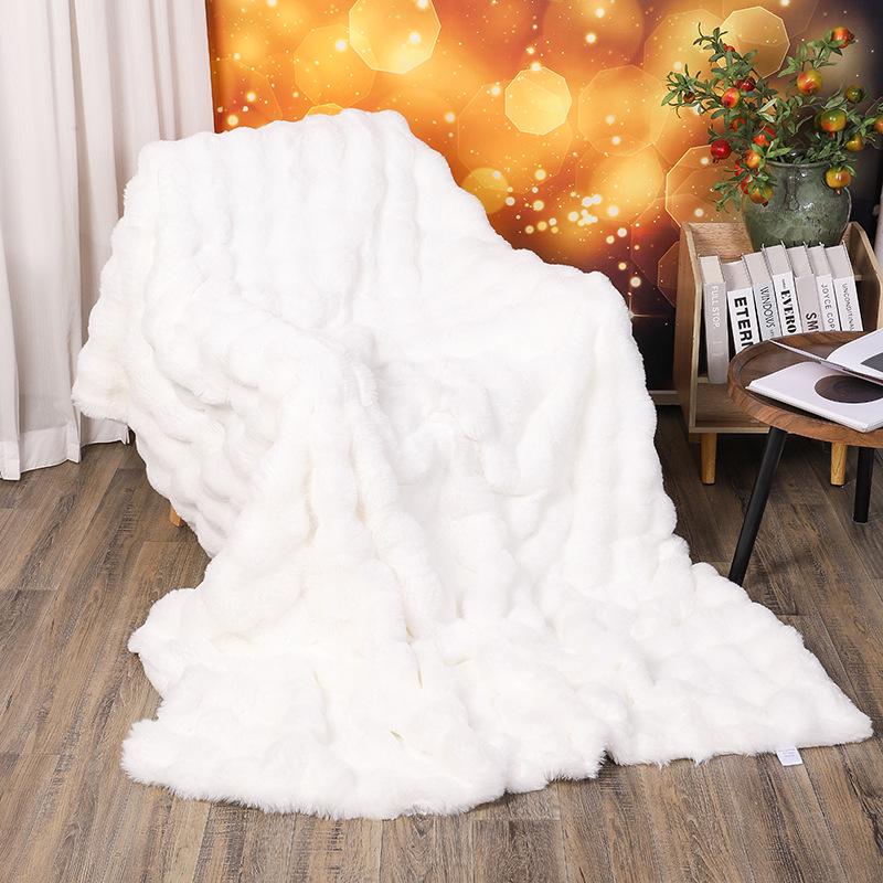 Tuscany Faux Rabbit Fur Bubble Fleece Blanket - Cozy Winter & Summer Sofa Throw