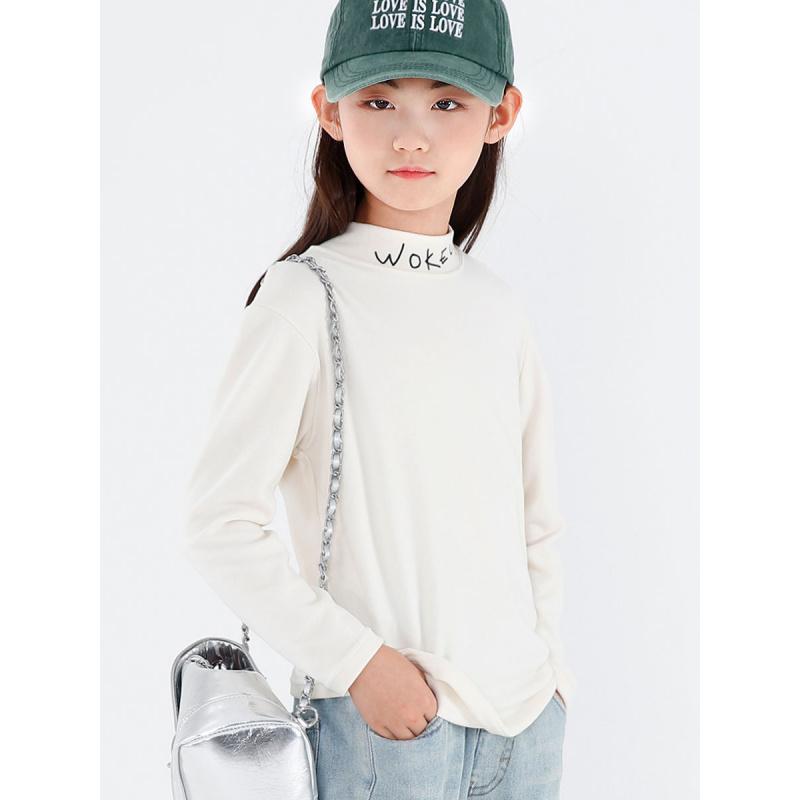 Girls' Half Turtleneck Base Shirt Autumn Winter Children's Long Sleeve Mid-High Neck Inner Top A-Class Big Kids Warm Top