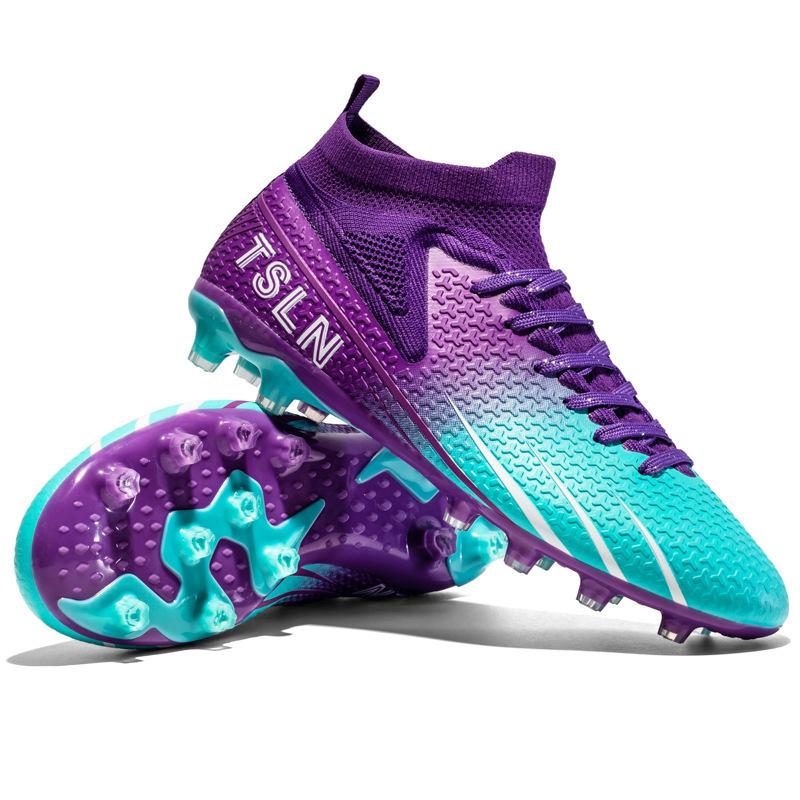 High Top 2025 Fly-woven Football Shoes Tf Broken Nails Artificial Turf AG Long Nails Men's and Women's Grass Training Shoes