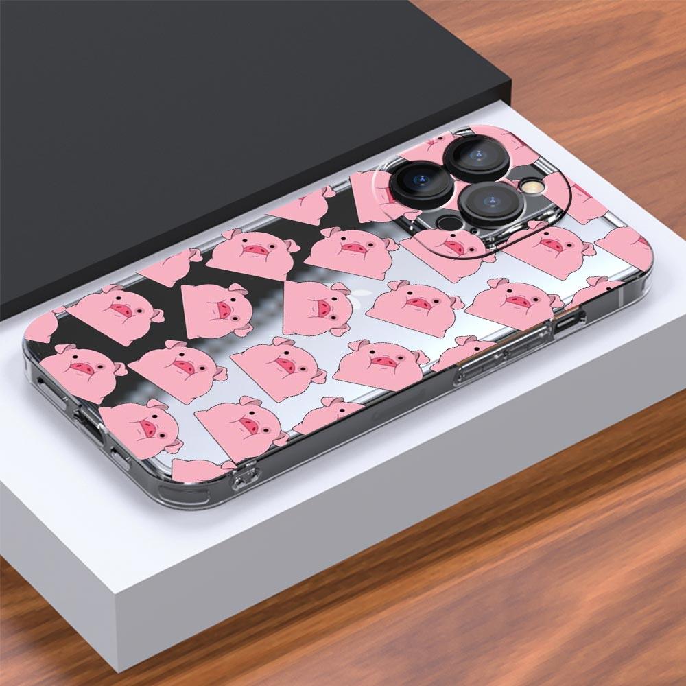 Phone Case For iPhone 15 16 14 13 11 12 Pro Max X XR XS 7 8 Plus SE Transparent Soft Cover Fundas Cartoon Cute Pig Panda Avocado